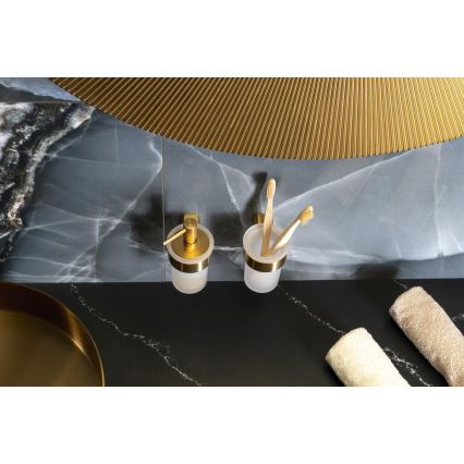 Gedy - Dozownik mydła ścienny PIRENEI 110 ml mleczne szkło/matowe złoto