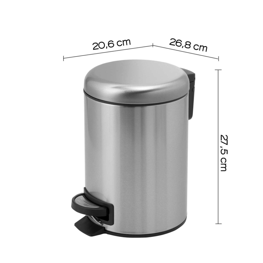 Gedy - Kosz na śmieci POTTY 5 l, ciche domykanie, szczotkowana stal nierdzewna