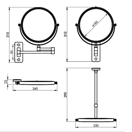 Gedy - Naścienne lustro kosmetyczne GAIA matowa czerń