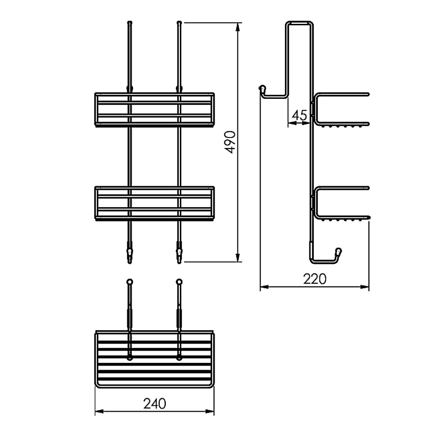 Gedy - Półka naścienna do prysznica CHROM LINE 49 x 24 cm, czarny mat