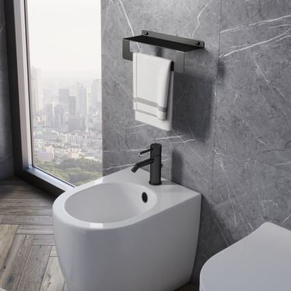 Gedy - Półka z wieszakiem na ręczniki CLEO 30 cm, czarna matowa