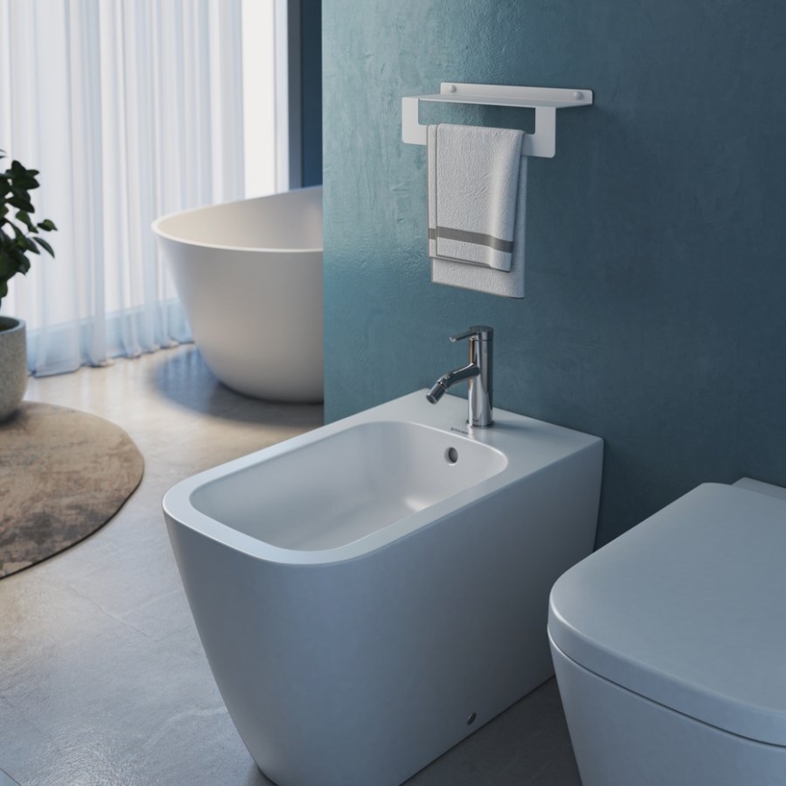 Gedy - Półka z wieszakiem na ręczniki CLEO 30 cm matowa biała