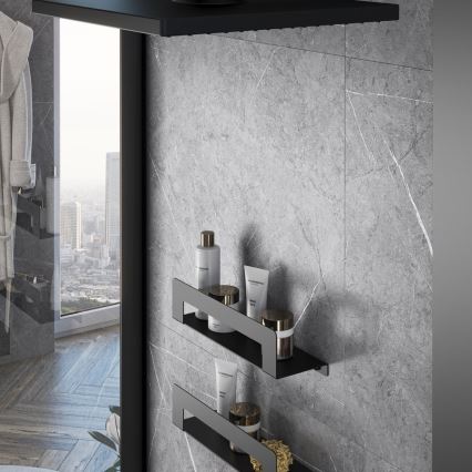 Gedy - Półka z wieszakiem na ręczniki CLEO 50 cm czarny mat