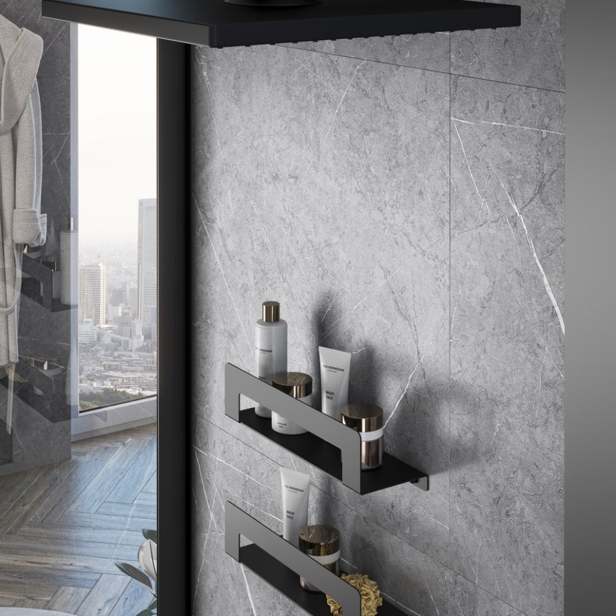 Gedy - Półka z wieszakiem na ręczniki CLEO 50 cm czarny mat