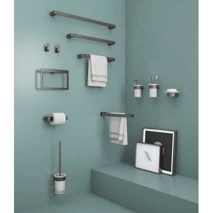 Gedy - Ścienna szczotka WC PIRENEI szkło mleczne/metaliczny szary