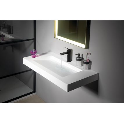 Gedy - Ścienny dozownik mydła PIRENEI 110 ml szkło mleczne/czarny mat