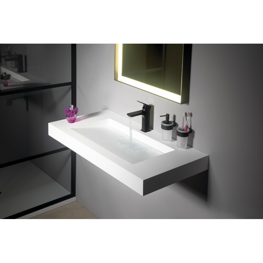 Gedy - Ścienny dozownik mydła PIRENEI 110 ml szkło mleczne/czarny mat