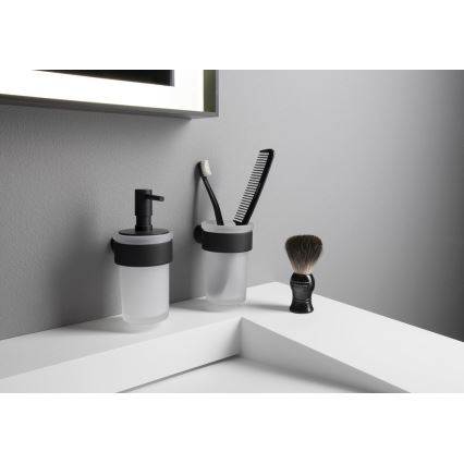 Gedy - Ścienny dozownik mydła PIRENEI 110 ml szkło mleczne/czarny mat