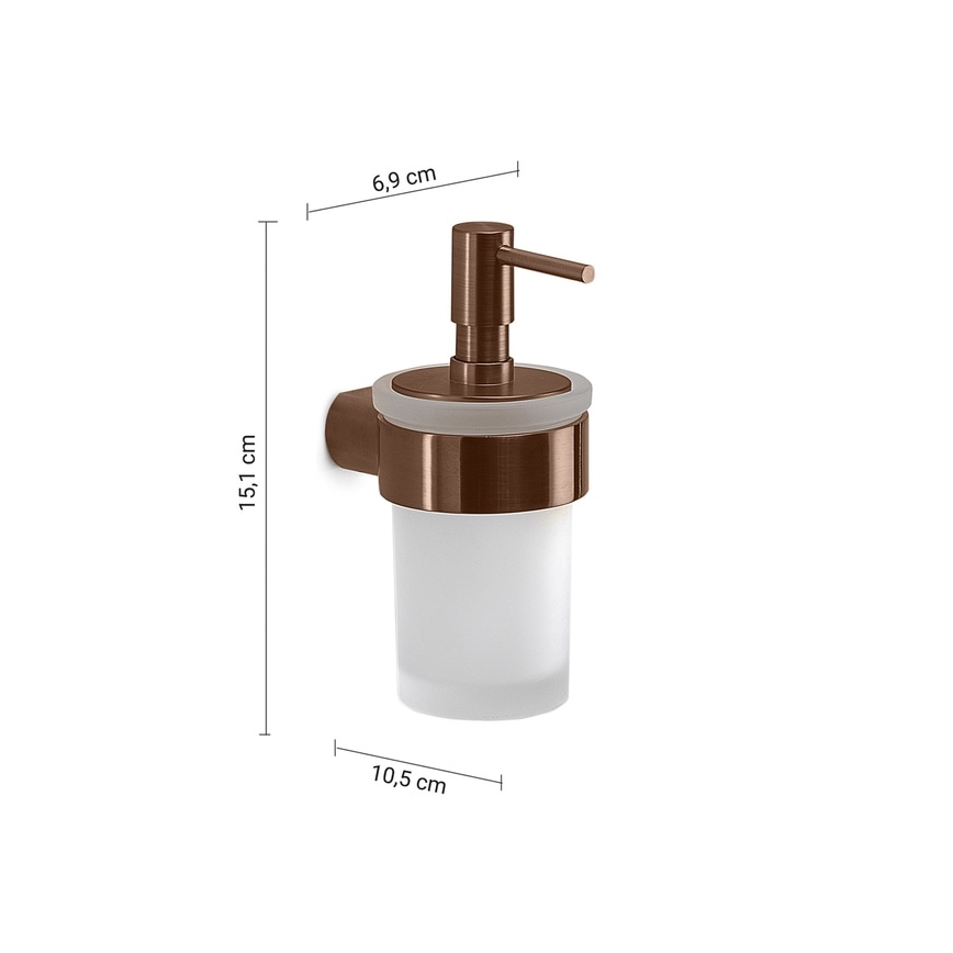 Gedy - Ścienny dozownik mydła PIRENEI 140 ml mleczne szkło/brązowy