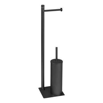 Gedy - Stojąca szczotka do WC z uchwytem na papier toaletowy TRILLY matowa czarna