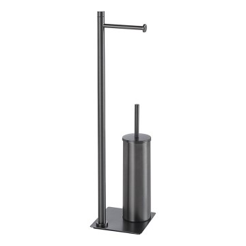 Gedy - Stojąca szczotka do WC z uchwytem na papier toaletowy TRILLY, metaliczny szary