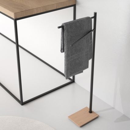 Gedy - Stojak na ręczniki TRILLY 83,5 cm czarny mat/bambus