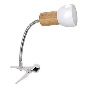 Giętna lampa z klipsem SVENDA 1xE27/60W/230V dąb/biały