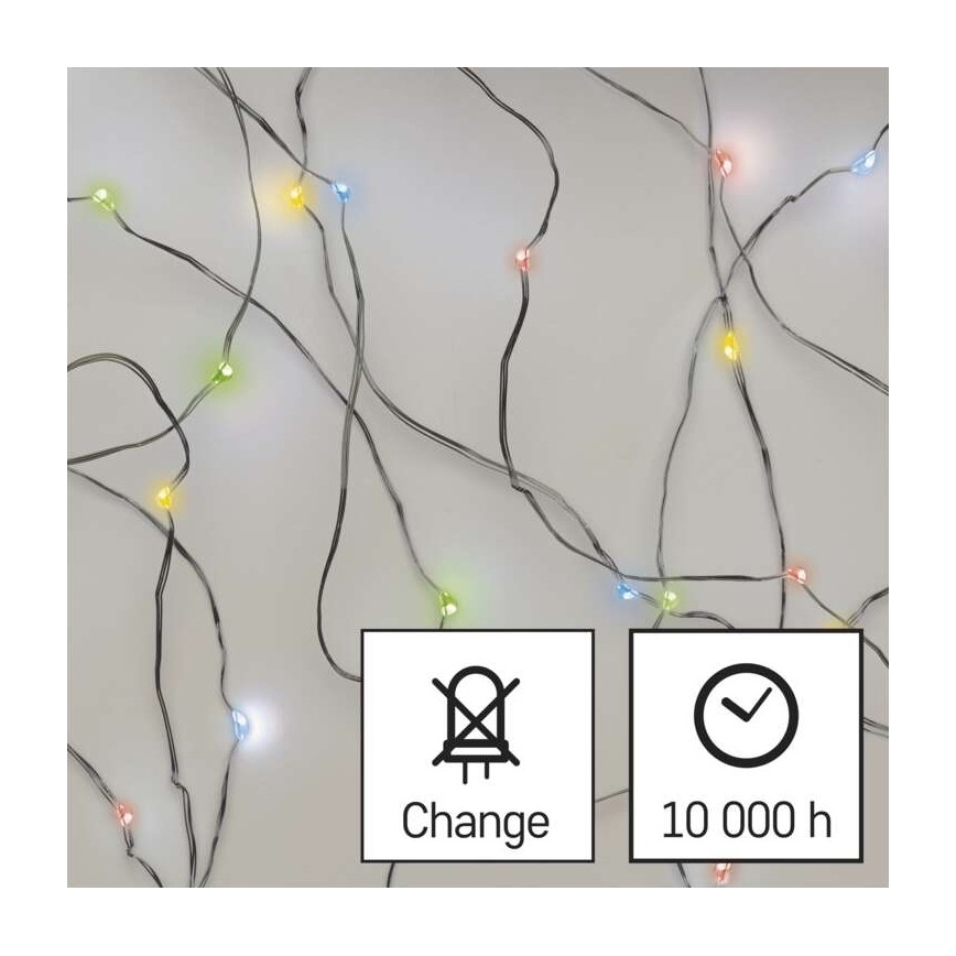 Girlanda LED 20 diod, zasilanie 2×AA, długość 2,4 m, wielokolorowa