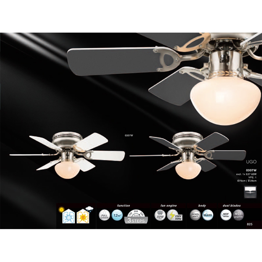 GLOBO 0307W - Wentylator sufitowy UGO 1xE27/60W/230V