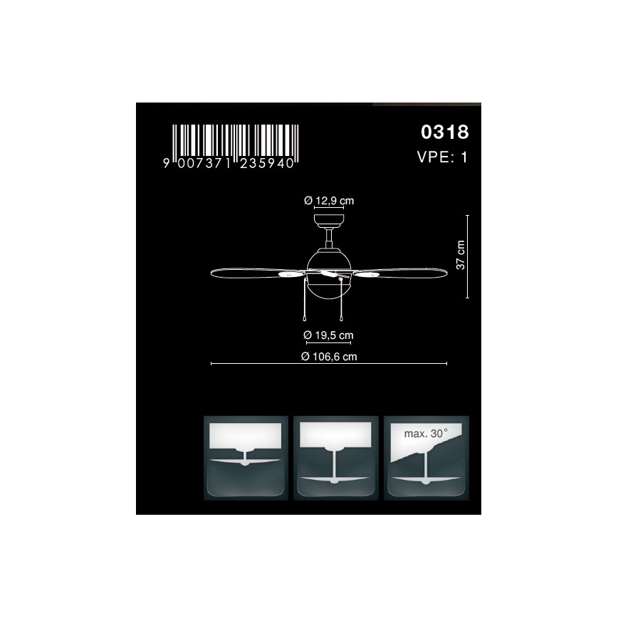 GLOBO 0318 - Wentylator sufitowy WADE 1xE14/60W/230V