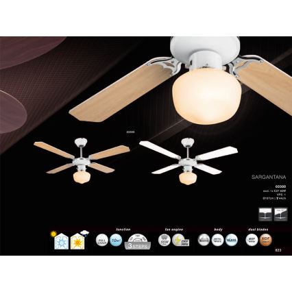 GLOBO 03300 - Wentylator sufitowy SARGANTANA 1xE27/60W/230V