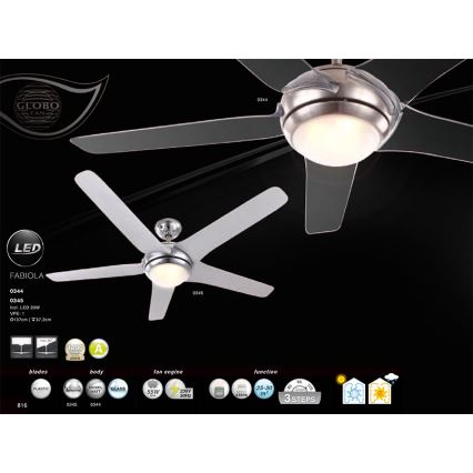 GLOBO 0344 - Wentylator sufitowy FABIOLA 1xLED/20W/230V