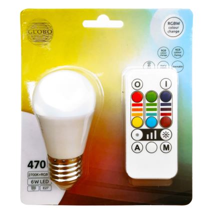 Globo - Ściemnialna żarówka LED RGBW E27/6W/230V 3000K + pilot zdalnego sterowania