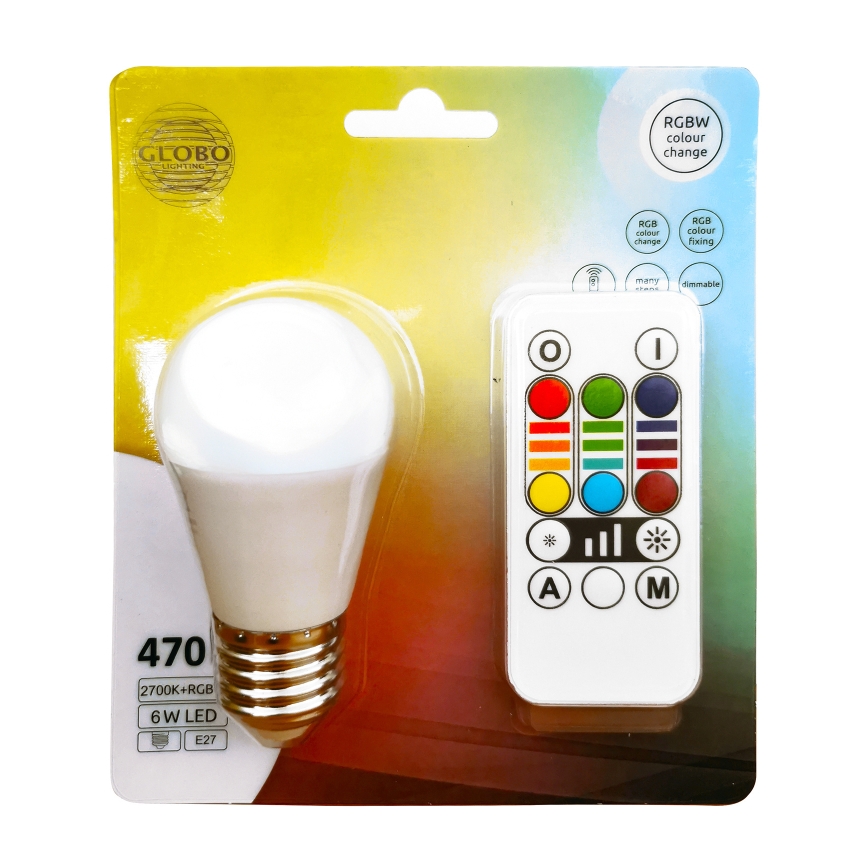 Globo - Ściemnialna żarówka LED RGBW E27/6W/230V 3000K + pilot zdalnego sterowania