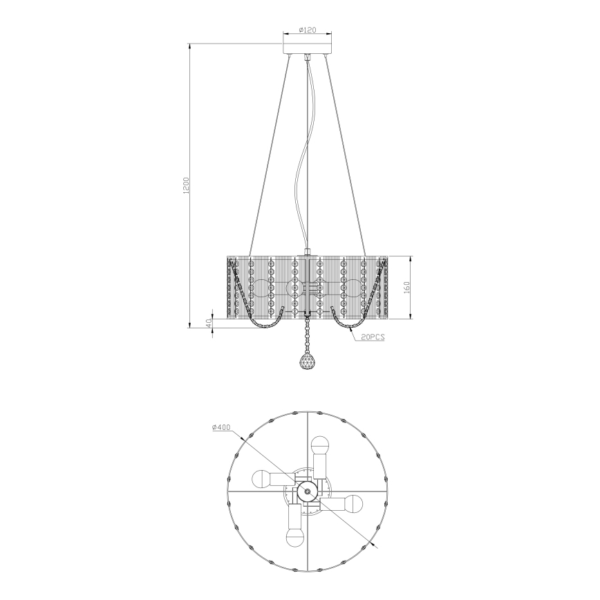Globo - Kryształowy żyrandol na lince 4xE14/40W/230V