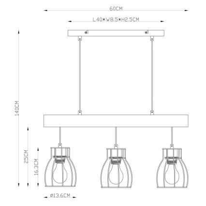 Globo 15326-3N - Żyrandol na lince MINA 3xE27/40W/230V