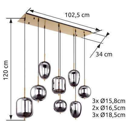 Globo - Żyrandol na lince 8xE14/40W/230V dymny