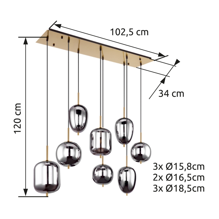Globo - Żyrandol na lince 8xE14/40W/230V dymny