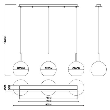 Globo - Żyrandol na lince 3xE27/60W/230V