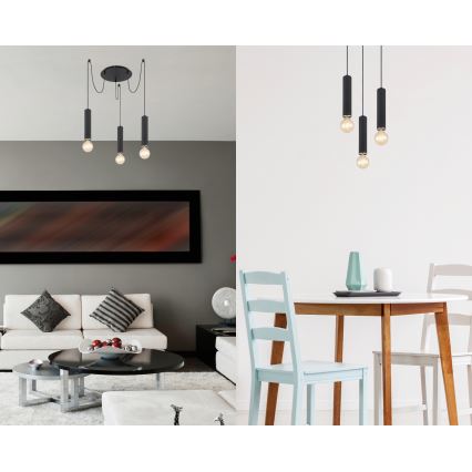 Globo - Lampa wisząca na linkę 3xE27/60W/230V czarne drewno