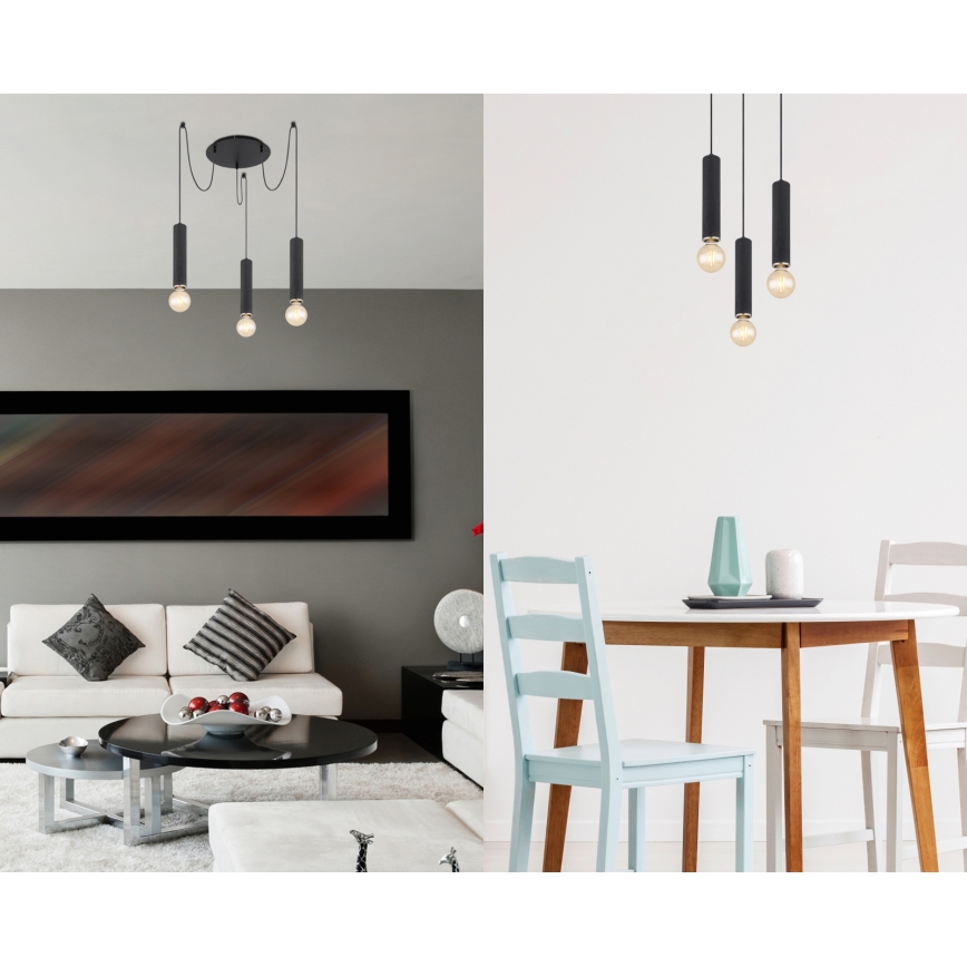 Globo - Lampa wisząca na linkę 3xE27/60W/230V czarne drewno