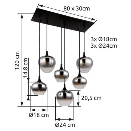 Globo - Żyrandol na lince 6xE27/40W/230V czarne