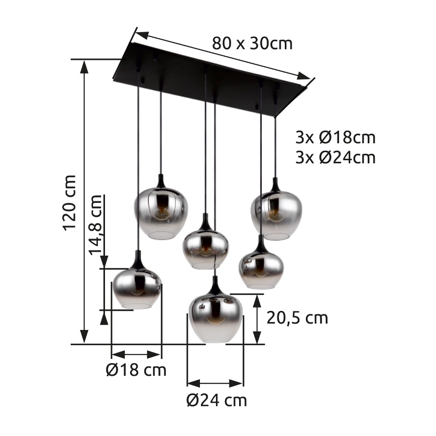 Globo - Żyrandol na lince 6xE27/40W/230V czarne