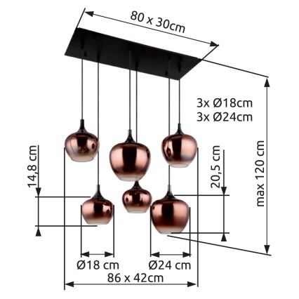 Globo - Żyrandol na lince 6xE27/40W/230V brązowy/dymny
