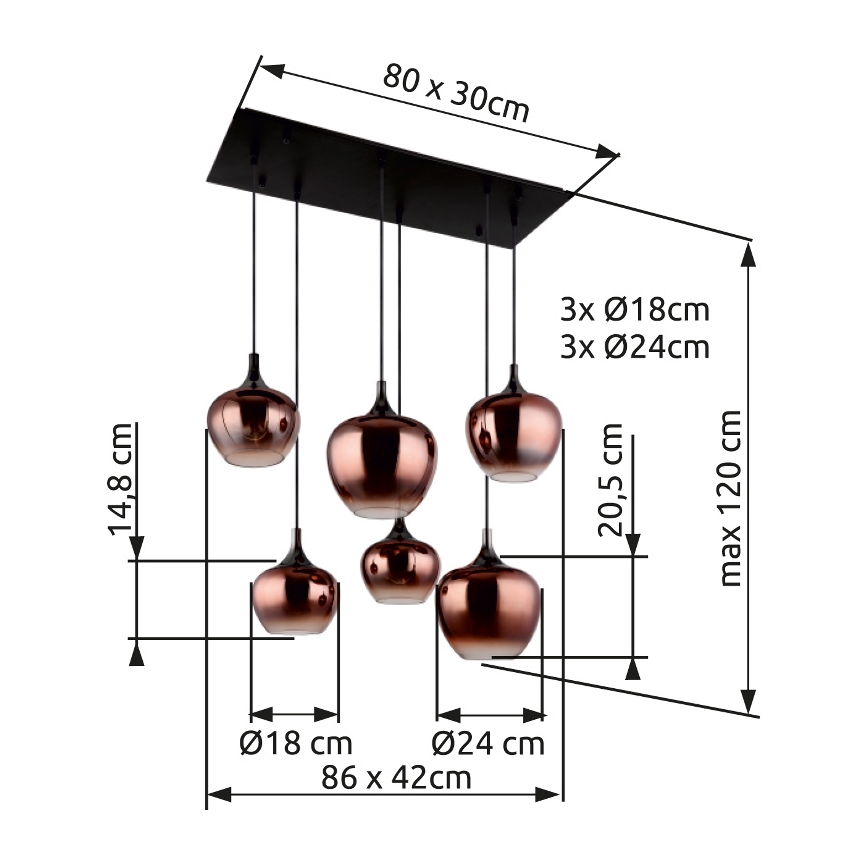 Globo - Żyrandol na lince 6xE27/40W/230V brązowy/dymny
