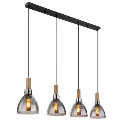 Globo 15550-4H - Lampa wisząca na lince MATTEA 4xE27/6W/230V czarna/dymna