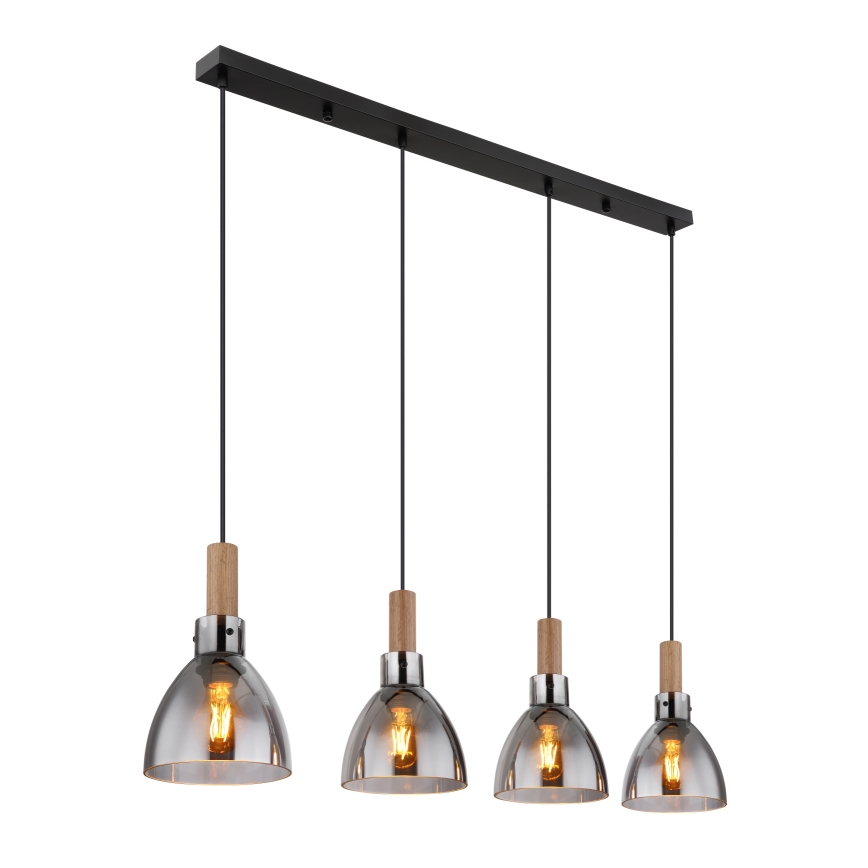 Globo 15550-4H - Lampa wisząca na lince MATTEA 4xE27/6W/230V czarna/dymna
