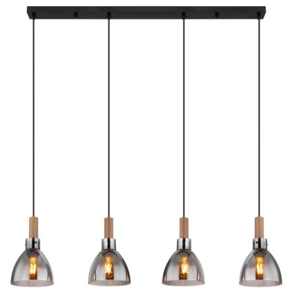 Globo 15550-4H - Lampa wisząca na lince MATTEA 4xE27/6W/230V czarna/dymna