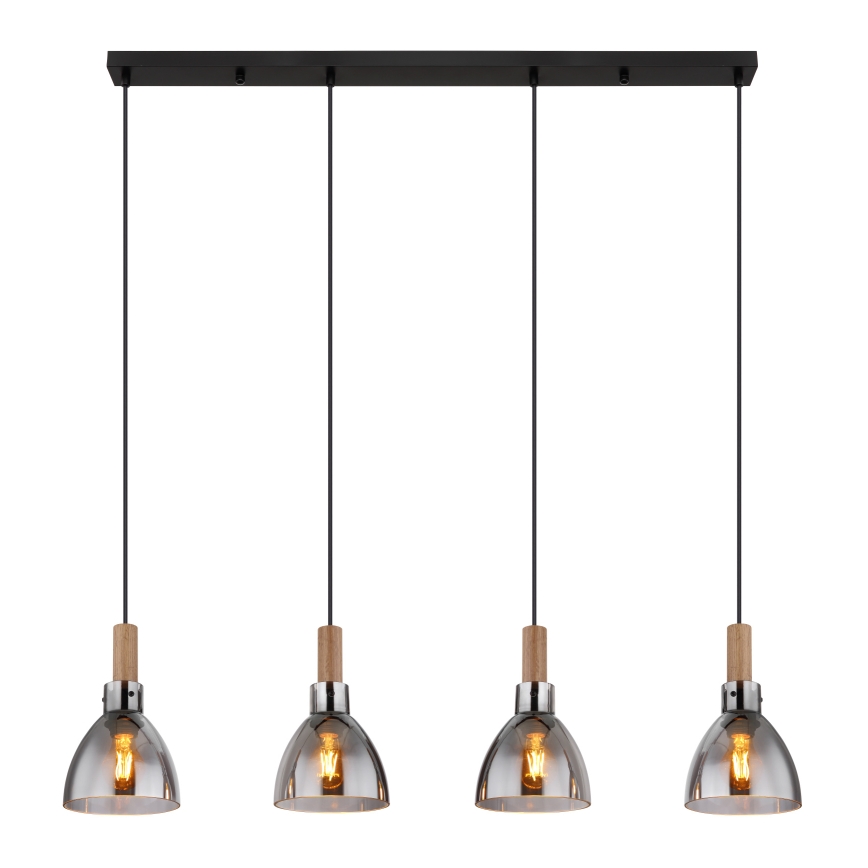Globo 15550-4H - Lampa wisząca na lince MATTEA 4xE27/6W/230V czarna/dymna
