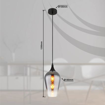 Globo - Żyrandol na lince 1xE27/60W/230V śr. 18 cm czarny