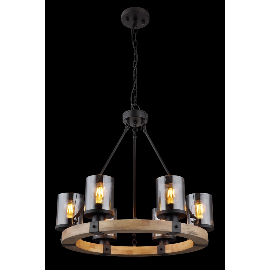 Globo - Żyrandol na łańcuchu 6xE27/60W/230V dąb