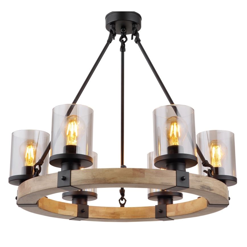Globo - Żyrandol na łańcuchu 6xE27/60W/230V dąb