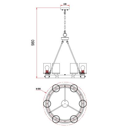 Globo - Żyrandol na łańcuchu 6xE27/60W/230V dąb