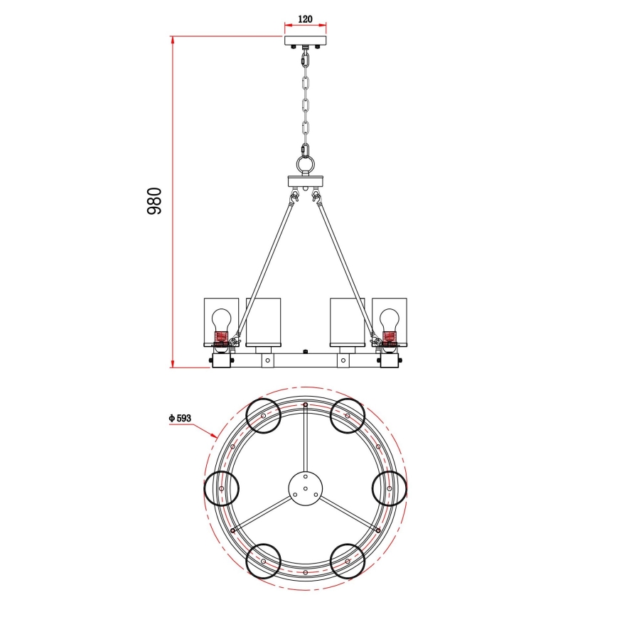Globo - Żyrandol na łańcuchu 6xE27/60W/230V dąb