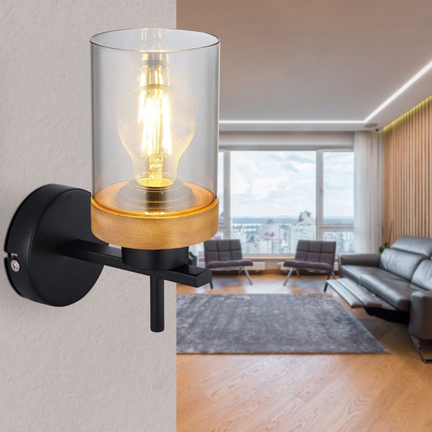 Globo - Lampa ścienna 1xE27/40W/230V metal/drewno