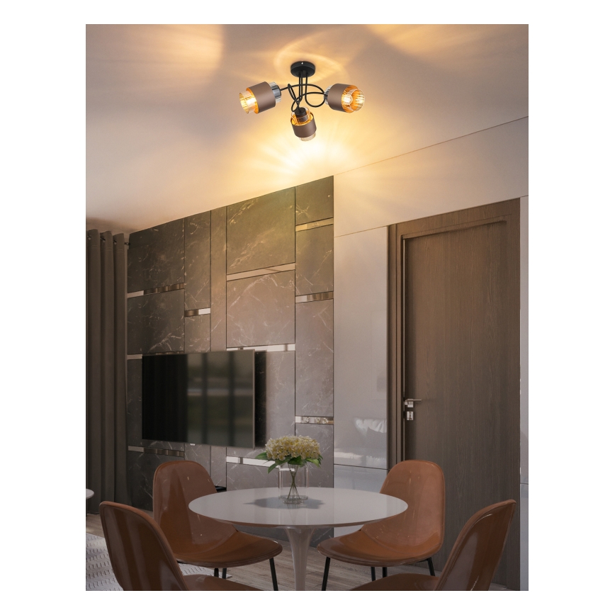 Globo - Przysufitowy żyrandol 3xE27/40W/230V czarny/brązowy