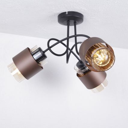 Globo - Przysufitowy żyrandol 3xE27/40W/230V czarny/brązowy