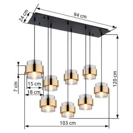 Globo - Żyrandol na lince 8xE27/60W/230V