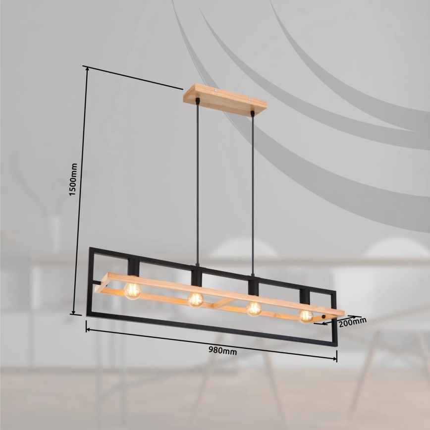Globo 15575-4H - Lampa wisząca na lince ERICA 4xE27/40W/230V czarny/beżowy