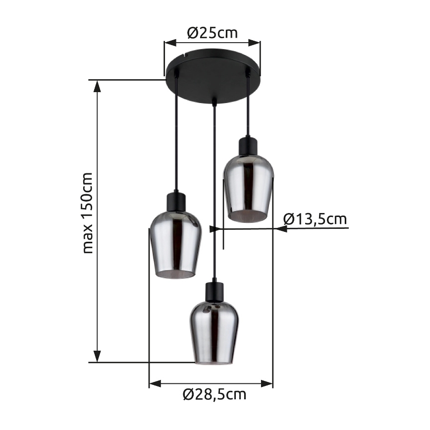 Globo - Żyrandol na lince 3xE27/40W/230V śr. 28,5 cm czarny